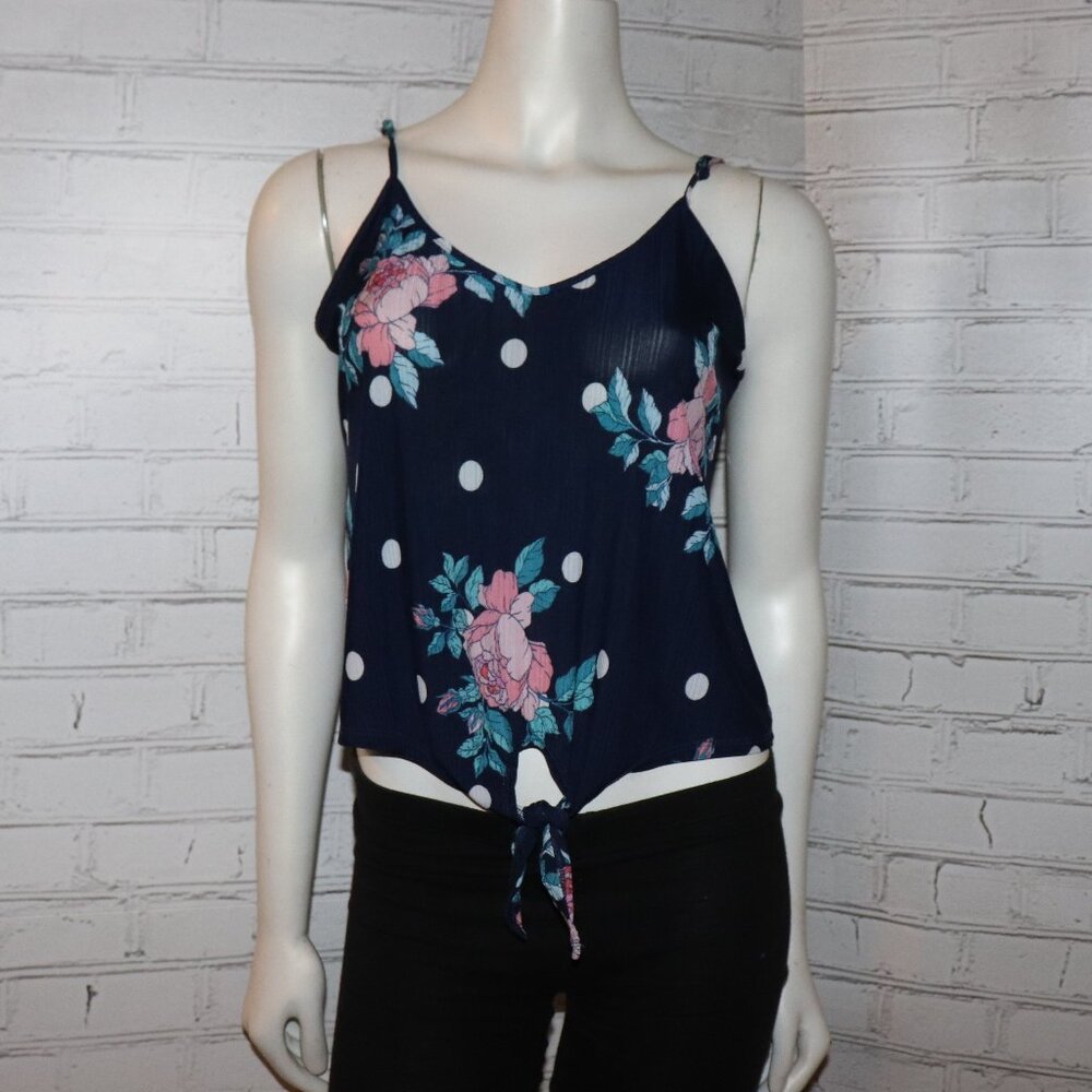 🌺💙 Floral Cropped Tank · Dark Blue + Pink · Size XS · Secret Treasures